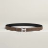 Hermes H Infini Belt Buckle & Reversible Leather Strap 24 mm Swift and Epsom Calfskin Étoupe Noir