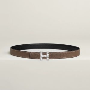 Hermes H Infini Belt Buckle & Reversible Leather Strap 24 mm Swift and Epsom Calfskin Étoupe Noir