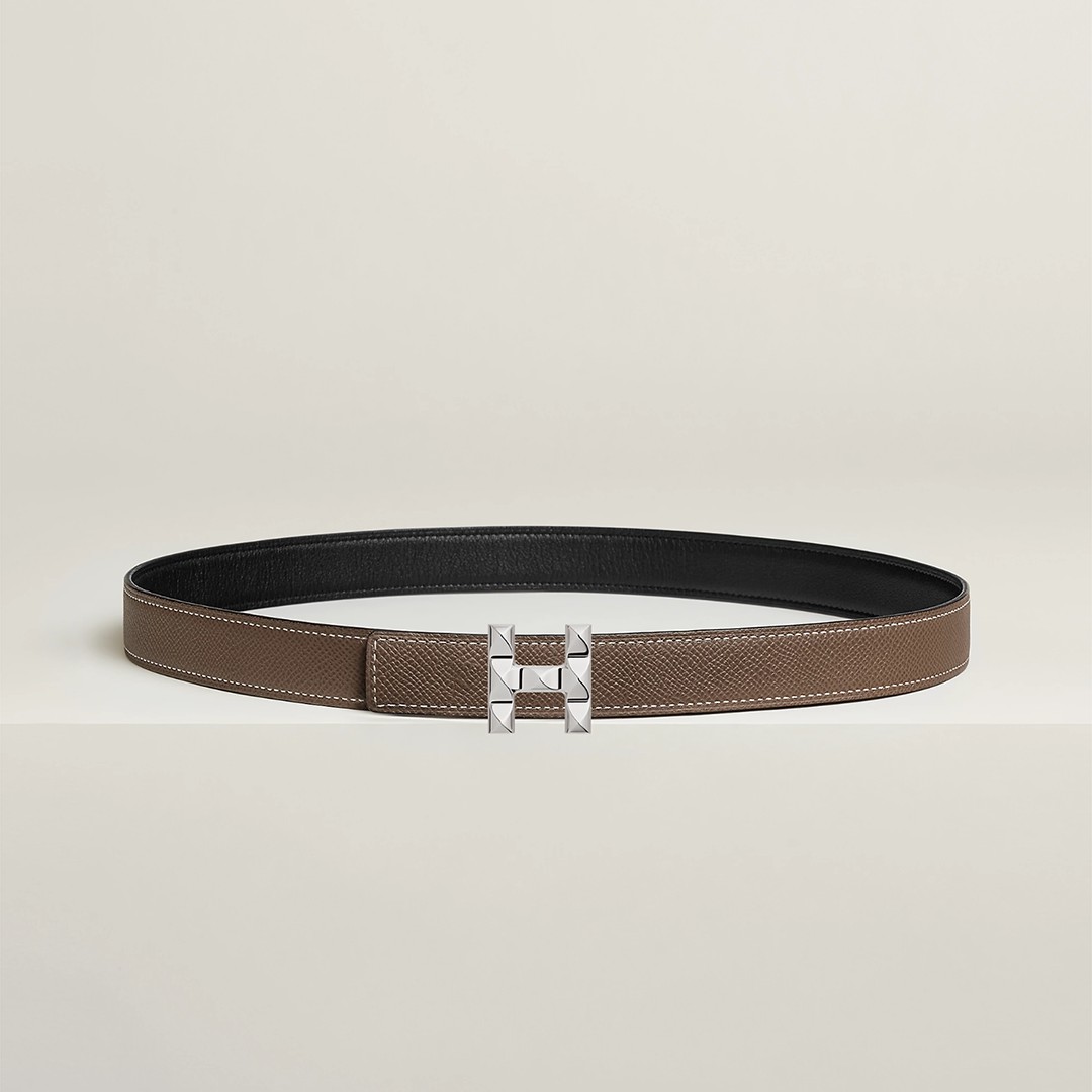 Hermes H Infini Belt Buckle & Reversible Leather Strap 24 mm Swift and Epsom Calfskin Étoupe Noir