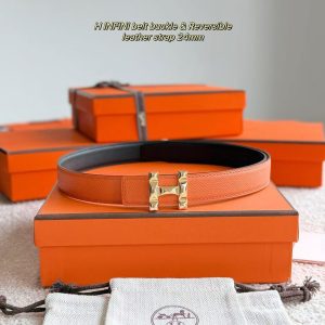 Alternative view of Hermes H Infini Belt Buckle & Reversible Leather Strap 24 mm Swift and Epsom Calfskin Gold Blanc