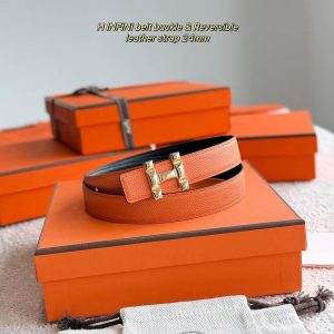 Hermes H Infini Belt Buckle & Reversible Leather Strap 24 mm Swift and Epsom Calfskin Gold Blanc - Image 9