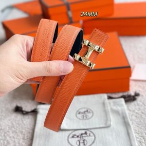 Hermes H Infini Belt Buckle & Reversible Leather Strap 24 mm Swift and Epsom Calfskin Gold Blanc - Image 7