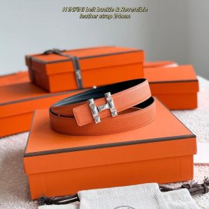Hermes H Infini Belt Buckle & Reversible Leather Strap 24 mm Swift and Epsom Calfskin Gold Blanc - Image 6