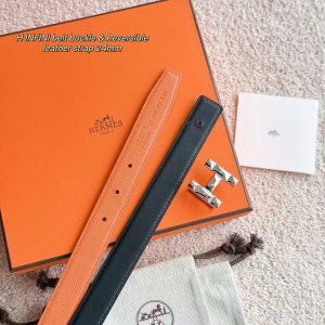 Hermes H Infini Belt Buckle & Reversible Leather Strap 24 mm Swift and Epsom Calfskin Gold Blanc - Image 5