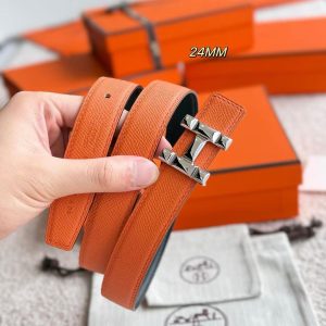 Hermes H Infini Belt Buckle & Reversible Leather Strap 24 mm Swift and Epsom Calfskin Gold Blanc - Image 4
