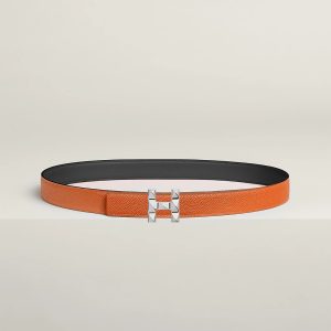 Hermes H Infini Belt Buckle & Reversible Leather Strap 24 mm Swift and Epsom Calfskin Gold Blanc