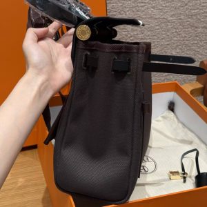 Hermes Herbag Zip 31 Bag Retourne T3 Bai Brun 46 Ebene 89 Noir Handmade In Canvas and Hunter Cowhide Gold Hardware - Image 13