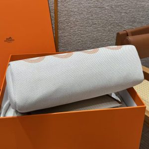 Hermes Herbag Zip 31 Bag Retourne Orange Mécano Ecru Beige Nature Handmade In Canvas and Hunter Cowhide Gold Hardware - Image 25