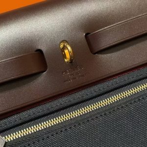 Hermes Herbag Zip 31 Bag Retourne 7U Blue Navy 0G Rouga Seller Handmade In Canvas and Hunter Cowhide Gold Hardware - Image 20