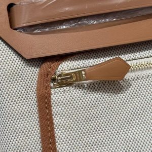 Hermes Herbag Zip 31 Bag Retourne Orange Mécano Ecru Beige Nature Handmade In Canvas and Hunter Cowhide Gold Hardware - Image 18