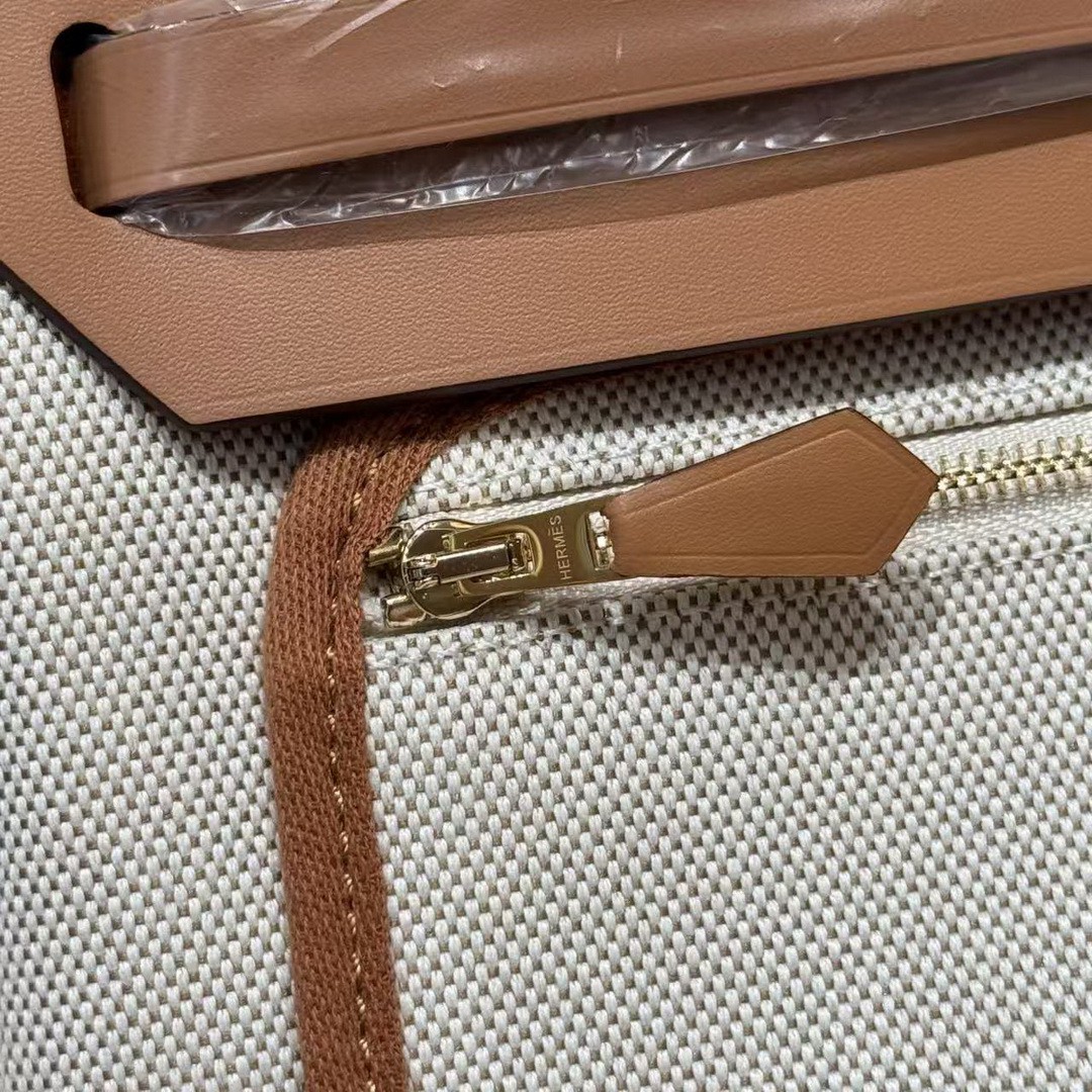 Hermes Herbag Zip 31 Bag Retourne Orange Mécano Ecru Beige Nature Handmade In Canvas and Hunter Cowhide Gold Hardware - Image 18