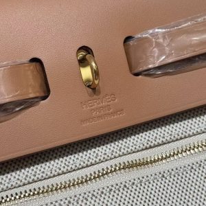 Hermes Herbag Zip 31 Bag Retourne Orange Mécano Ecru Beige Nature Handmade In Canvas and Hunter Cowhide Gold Hardware - Image 23