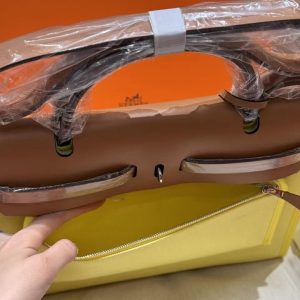 Hermes Herbag Zip 31 Bag Retourne Jaune Citron Cuivre Naturel Sable Handmade In Canvas and Hunter Cowhide Silver Hardware - Image 8