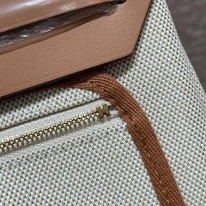 Hermes Herbag Zip 31 Bag Retourne Orange Mécano Ecru Beige Nature Handmade In Canvas and Hunter Cowhide Gold Hardware - Image 19