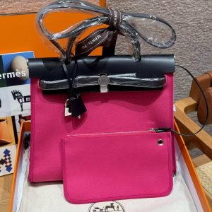 Hermes Herbag Zip 31 Bag Retourne 9i Magnolia 73 Blue Saphir Handmade In Canvas and Hunter Cowhide Silver Hardware - Image 11