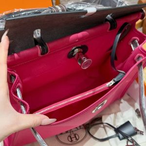 Hermes Herbag Zip 31 Bag Retourne 9i Magnolia 73 Blue Saphir Handmade In Canvas and Hunter Cowhide Silver Hardware - Image 5