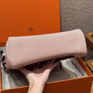 Hermes Herbag Zip 31 Bag Retourne Farbe écru Brique Mauve Pale Rouge Sellier Handmade In Canvas and Hunter Cowhide Silver Hardware - Image 25