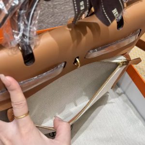 Hermes Herbag Zip 31 Bag Retourne Orange Mécano Ecru Beige Nature Handmade In Canvas and Hunter Cowhide Gold Hardware - Image 20