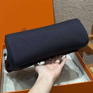 Hermes Herbag Zip 31 Bag Retourne 7U Blue Navy 0G Rouga Seller Handmade In Canvas and Hunter Cowhide Gold Hardware - Image 23