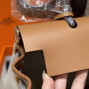 Hermes Herbag Zip 31 Bag Retourne Orange Mécano Ecru Beige Nature Handmade In Canvas and Hunter Cowhide Gold Hardware - Image 15