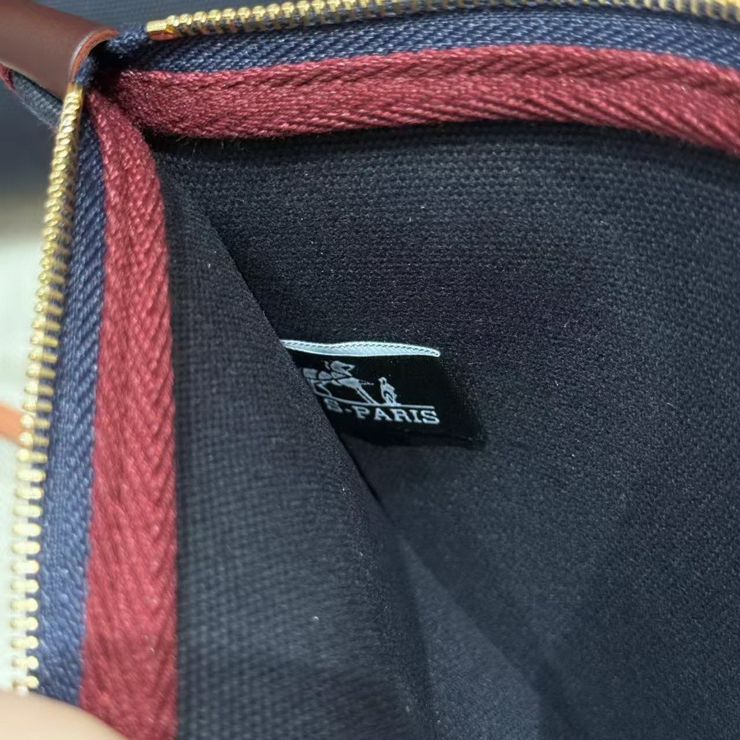 Hermes Herbag Zip 31 Bag Retourne 7U Blue Navy 0G Rouga Seller Handmade In Canvas and Hunter Cowhide Gold Hardware - Image 13
