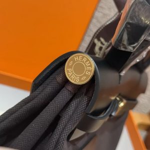 Hermes Herbag Zip 31 Bag Retourne T3 Bai Brun 46 Ebene 89 Noir Handmade In Canvas and Hunter Cowhide Gold Hardware - Image 6