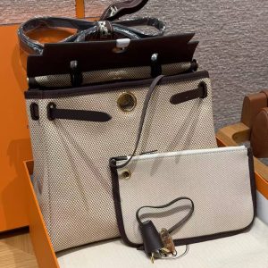 Hermes Herbag Zip 31 Bag Retourne Ecru Beige Naturel Sable 46 Ebene Handmade In Canvas and Hunter Cowhide Gold Hardware - Image 13