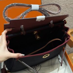 Hermes Herbag Zip 31 Bag Retourne 7U Blue Navy 0G Rouga Seller Handmade In Canvas and Hunter Cowhide Gold Hardware - Image 22