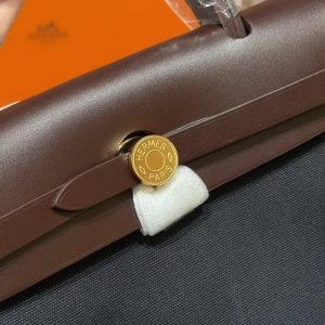 Hermes Herbag Zip 31 Bag Retourne 7U Blue Navy 0G Rouga Seller Handmade In Canvas and Hunter Cowhide Gold Hardware - Image 19