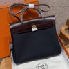 Hermes Herbag Zip 31 Bag Retourne 7U Blue Navy 0G Rouga Seller Handmade In Canvas and Hunter Cowhide Gold Hardware