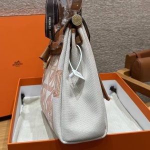 Hermes Herbag Zip 31 Bag Retourne Orange Mécano Ecru Beige Nature Handmade In Canvas and Hunter Cowhide Gold Hardware - Image 27