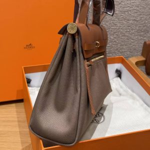 Hermes Herbag Zip 31 Bag Retourne Etoupe Fauve Handmade In Canvas and Hunter Cowhide Gold Hardware - Image 19