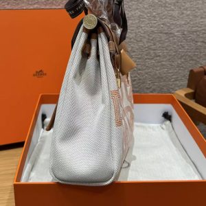 Hermes Herbag Zip 31 Bag Retourne Orange Mécano Ecru Beige Nature Handmade In Canvas and Hunter Cowhide Gold Hardware - Image 26