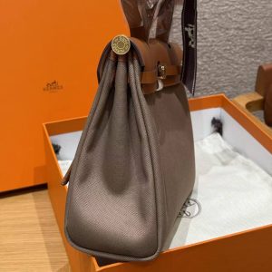 Hermes Herbag Zip 31 Bag Retourne Etoupe Fauve Handmade In Canvas and Hunter Cowhide Gold Hardware - Image 18
