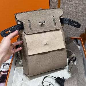 Hac a Dos PM Backpack Handmade In Togo Calfskin Leather Silver Hardware 81 Girs Tourterlle 89 Noir - Image 9