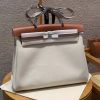 Hermes Herbag Messenger 39 Bag 10 Craie 37 Gold Handmade In H Viking Canvas and Hunter Cowhide Silver Hardware