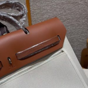 Hermes Herbag Messenger 39 Bag 10 Craie 37 Gold Handmade In H Viking Canvas and Hunter Cowhide Silver Hardware - Image 13