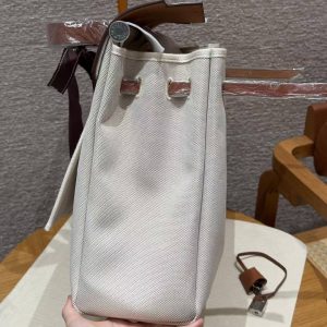 Hermes Herbag Messenger 39 Bag 10 Craie 37 Gold Handmade In H Viking Canvas and Hunter Cowhide Silver Hardware - Image 11