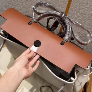 Hermes Herbag Messenger 39 Bag 10 Craie 37 Gold Handmade In H Viking Canvas and Hunter Cowhide Silver Hardware - Image 10