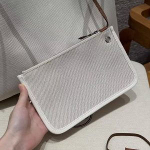 Hermes Herbag Messenger 39 Bag 10 Craie 37 Gold Handmade In H Viking Canvas and Hunter Cowhide Silver Hardware - Image 8