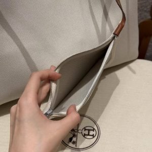 Hermes Herbag Messenger 39 Bag 10 Craie 37 Gold Handmade In H Viking Canvas and Hunter Cowhide Silver Hardware - Image 7