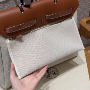 Hermes Herbag Messenger 39 Bag 10 Craie 37 Gold Handmade In H Viking Canvas and Hunter Cowhide Silver Hardware - Image 6