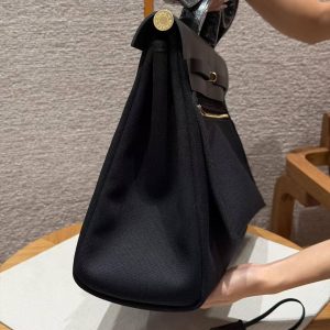 Hermes Herbag Messenger 39 Bag Noir Handmade In Militaire Canvas and Hunter Cowhide Gold Hardware - Image 21
