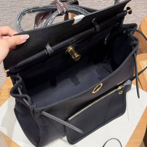 Hermes Herbag Messenger 39 Bag Noir Handmade In Militaire Canvas and Hunter Cowhide Gold Hardware - Image 19