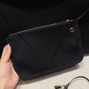 Hermes Herbag Messenger 39 Bag Noir Handmade In Militaire Canvas and Hunter Cowhide Gold Hardware - Image 7