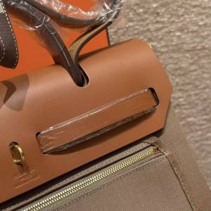 Hermes Herbag Zip 31 Bag Retourne 18 Etoupe 37 Gold Handmade In Canvas and Hunter Cowhide Gold Hardware - Image 12