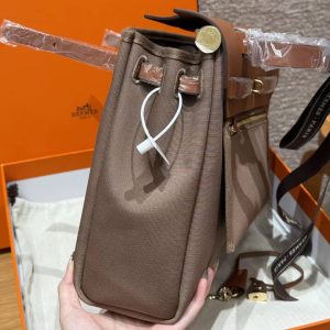 Hermes Herbag Zip 31 Bag Retourne 18 Etoupe 37 Gold Handmade In Canvas and Hunter Cowhide Gold Hardware - Image 10