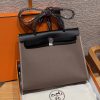Hermes Herbag Zip 31 Bag Retourne 18 Etoupe 89 Noir Handmade In Canvas and Hunter Cowhide Silver Hardware