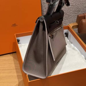 Hermes Herbag Zip 31 Bag Retourne 18 Etoupe 89 Noir Handmade In Canvas and Hunter Cowhide Silver Hardware - Image 19