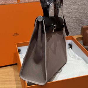 Hermes Herbag Zip 31 Bag Retourne 18 Etoupe 89 Noir Handmade In Canvas and Hunter Cowhide Silver Hardware - Image 18